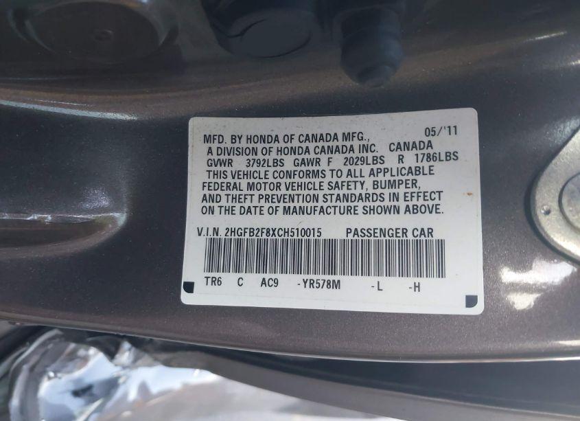 Photo 9 of 2012 Honda Civic EX (VIN 2HGFB2F8XCH510015)