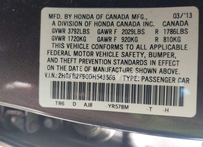 Photo 9 of 2013 Honda Civic EX-L (VIN 2HGFB2F90DH543566)