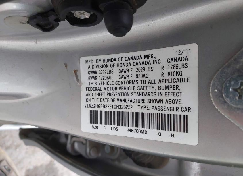 Photo 9 of 2012 Honda Civic EX-L (VIN 2HGFB2F91CH326252)