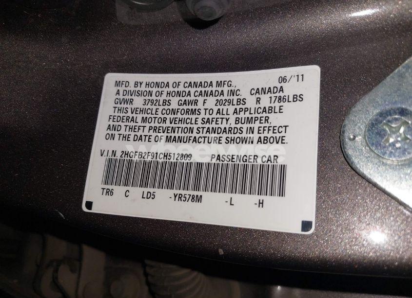 Photo 9 of 2012 Honda Civic EX-L (VIN 2HGFB2F91CH512809)