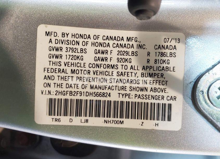 Photo 9 of 2013 Honda Civic EX-L (VIN 2HGFB2F91DH566824)