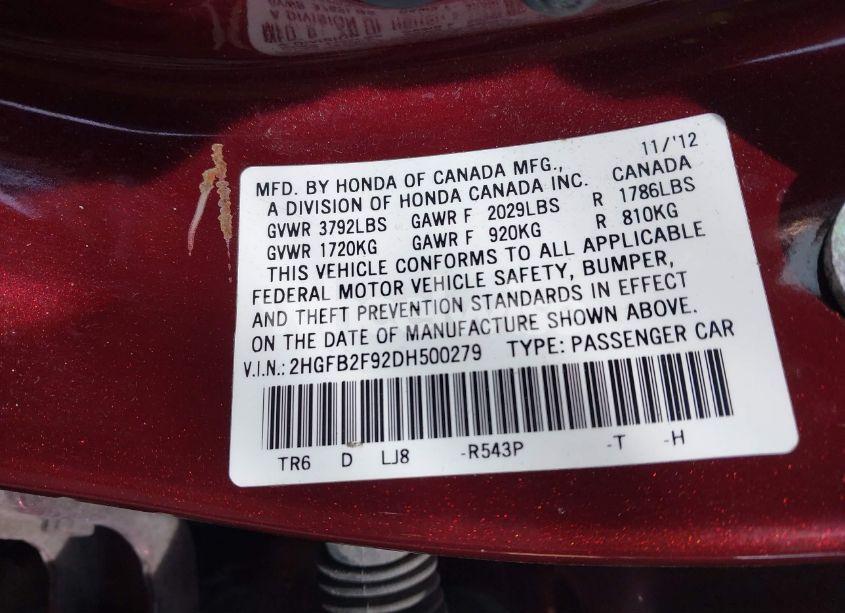 Photo 9 of 2013 Honda Civic EX-L (VIN 2HGFB2F92DH500279)