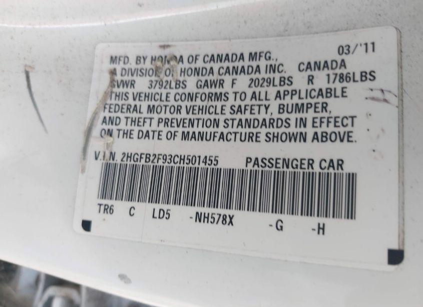 Photo 9 of 2012 Honda Civic EX-L (VIN 2HGFB2F93CH501455)