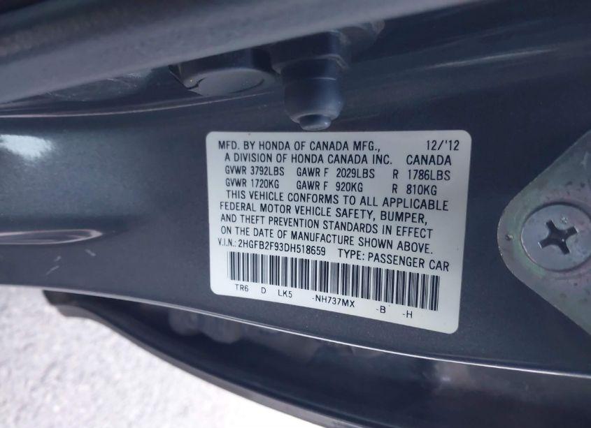 Photo 9 of 2013 Honda Civic EX-L (VIN 2HGFB2F93DH518659)