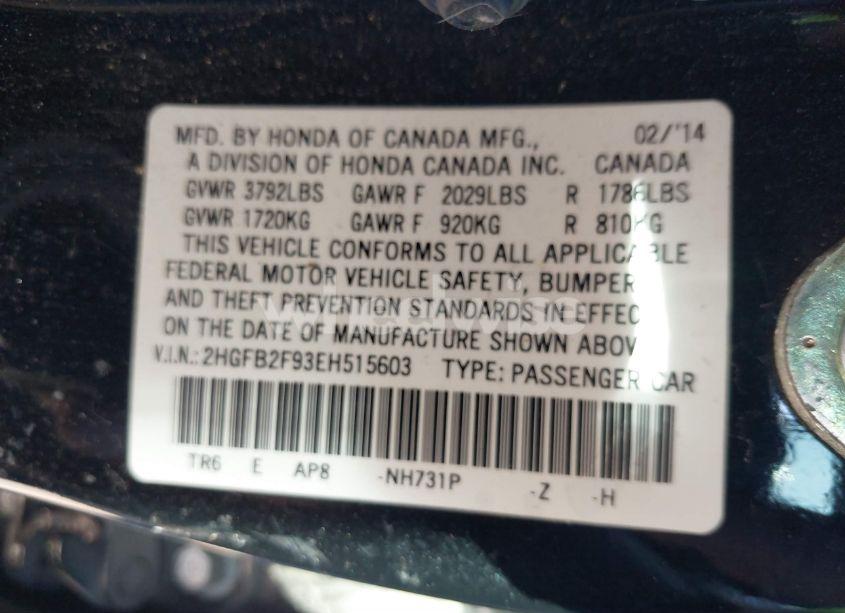 Photo 9 of 2014 Honda Civic EX-L (VIN 2HGFB2F93EH515603)