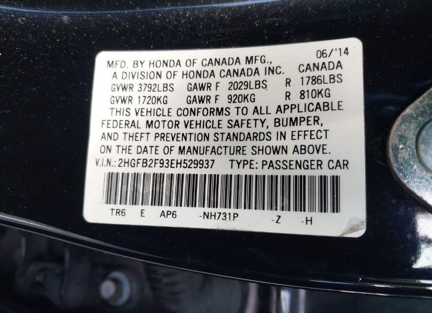 Photo 9 of 2014 Honda Civic EX-L (VIN 2HGFB2F93EH529937)