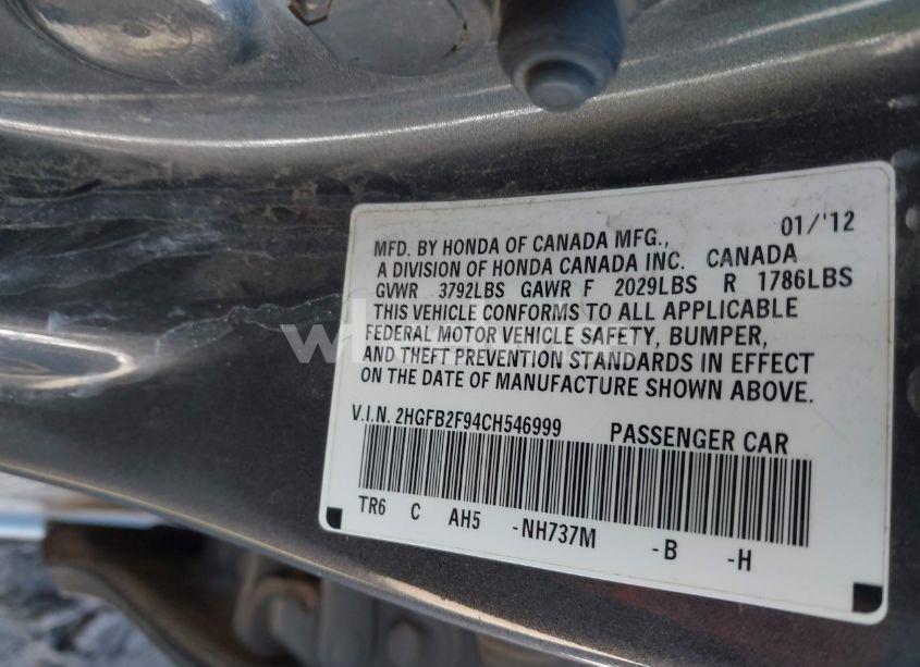 Photo 9 of 2012 Honda Civic EX-L (VIN 2HGFB2F94CH546999)