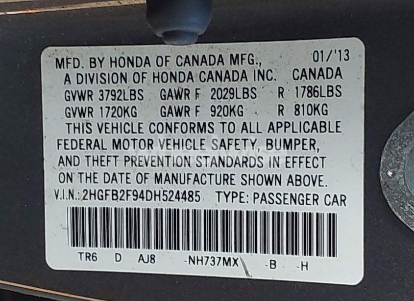 Photo 9 of 2013 Honda Civic EX-L (VIN 2HGFB2F94DH524485)