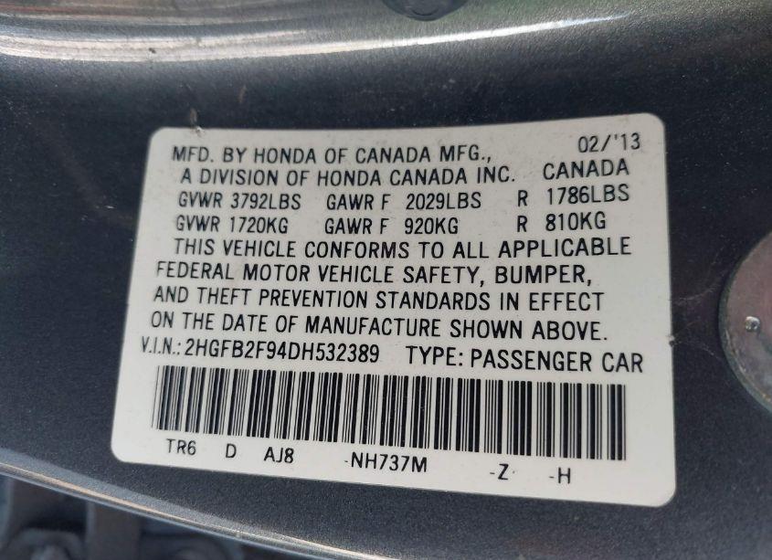 Photo 9 of 2013 Honda Civic EX-L (VIN 2HGFB2F94DH532389)