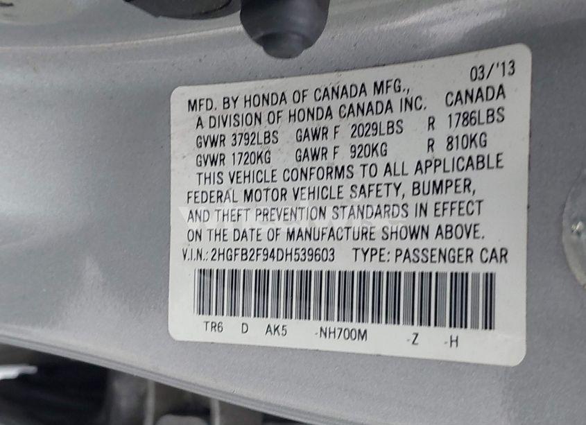 Photo 9 of 2013 Honda Civic EX-L (VIN 2HGFB2F94DH539603)