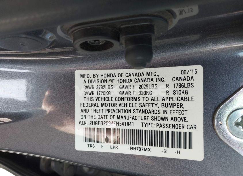 Photo 9 of 2015 Honda Civic EX-L (VIN 2HGFB2F94FH541841)