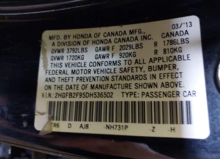 Photo 9 of 2013 Honda Civic EX-L (VIN 2HGFB2F95DH536502)