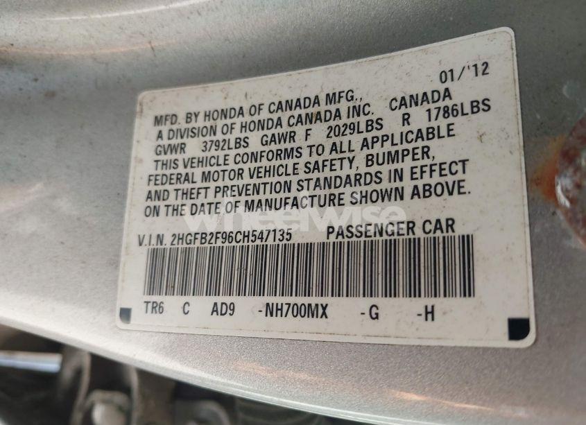 Photo 9 of 2012 Honda Civic EX-L (VIN 2HGFB2F96CH547135)