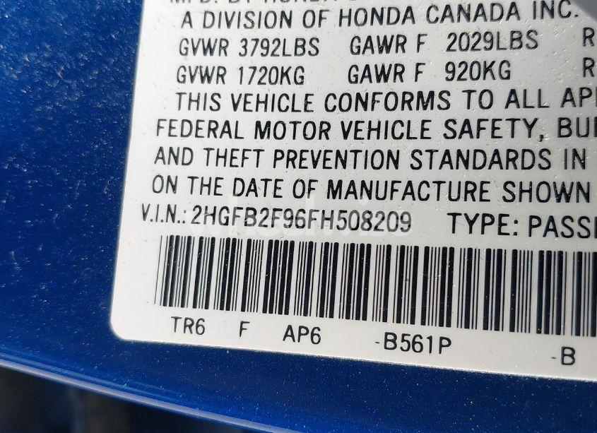 Photo 9 of 2015 Honda Civic EX-L (VIN 2HGFB2F96FH508209)