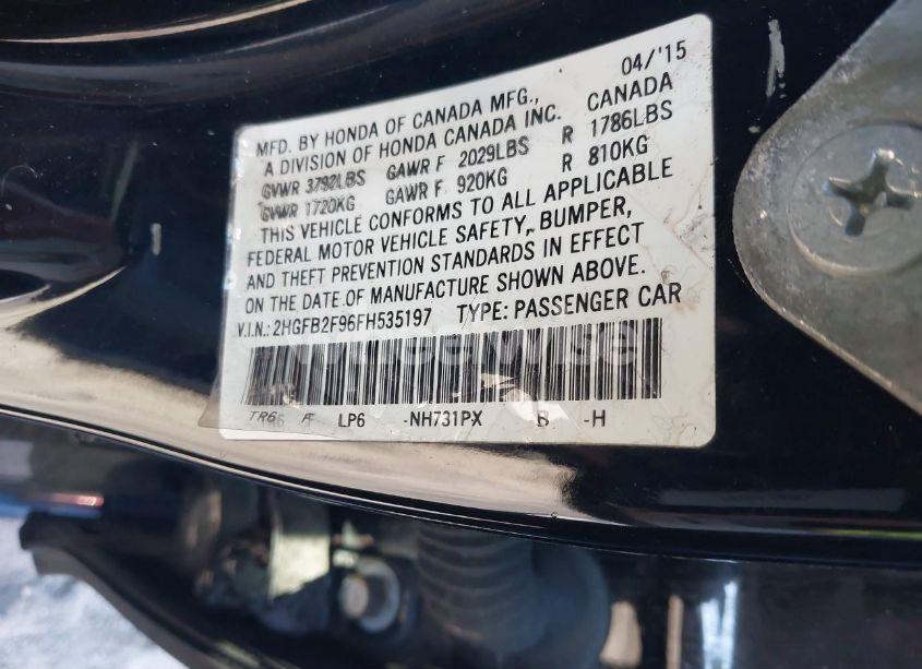 Photo 9 of 2015 Honda Civic EX-L (VIN 2HGFB2F96FH535197)