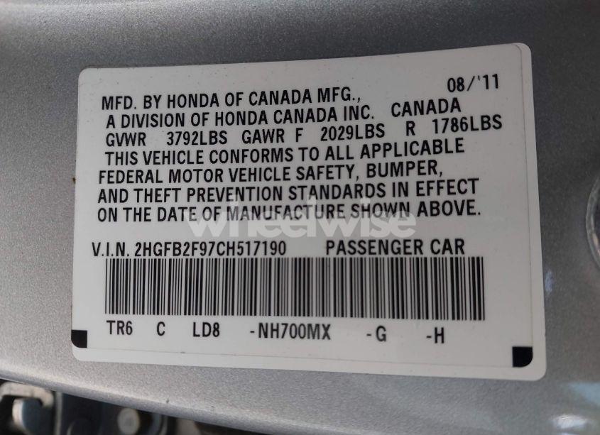 Photo 9 of 2012 Honda Civic EX-L (VIN 2HGFB2F97CH517190)