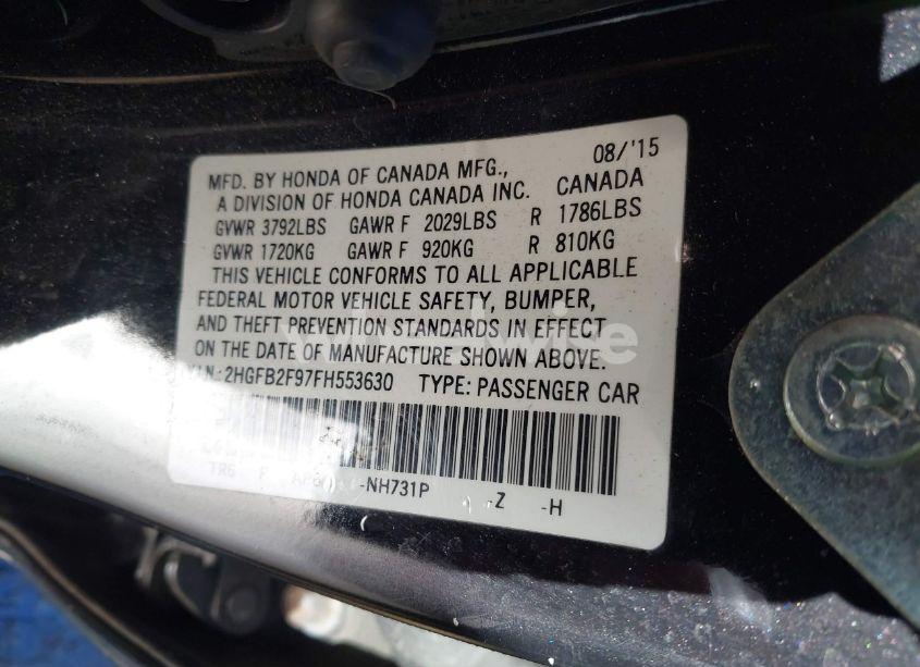 Photo 9 of 2015 Honda Civic EX-L (VIN 2HGFB2F97FH553630)