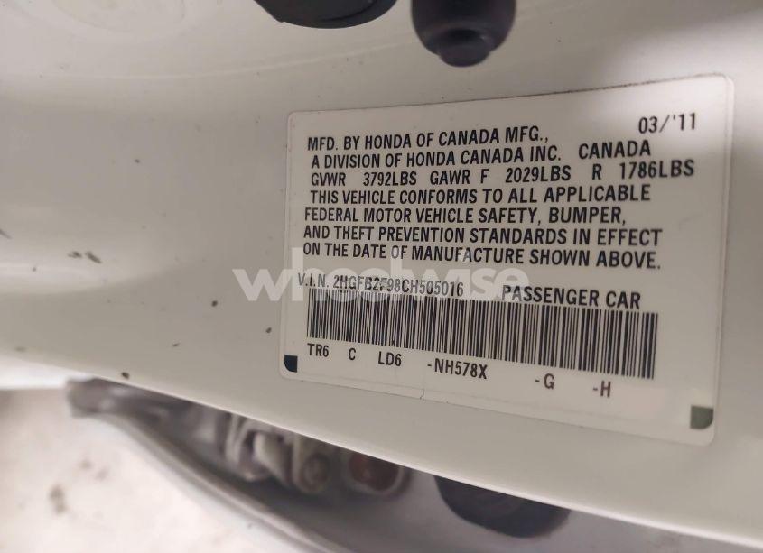 Photo 9 of 2012 Honda Civic EX-L (VIN 2HGFB2F98CH505016)