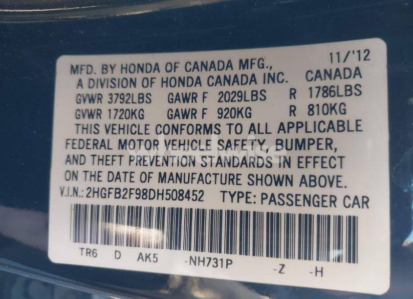 Photo 9 of 2013 Honda Civic EX-L (VIN 2HGFB2F98DH508452)