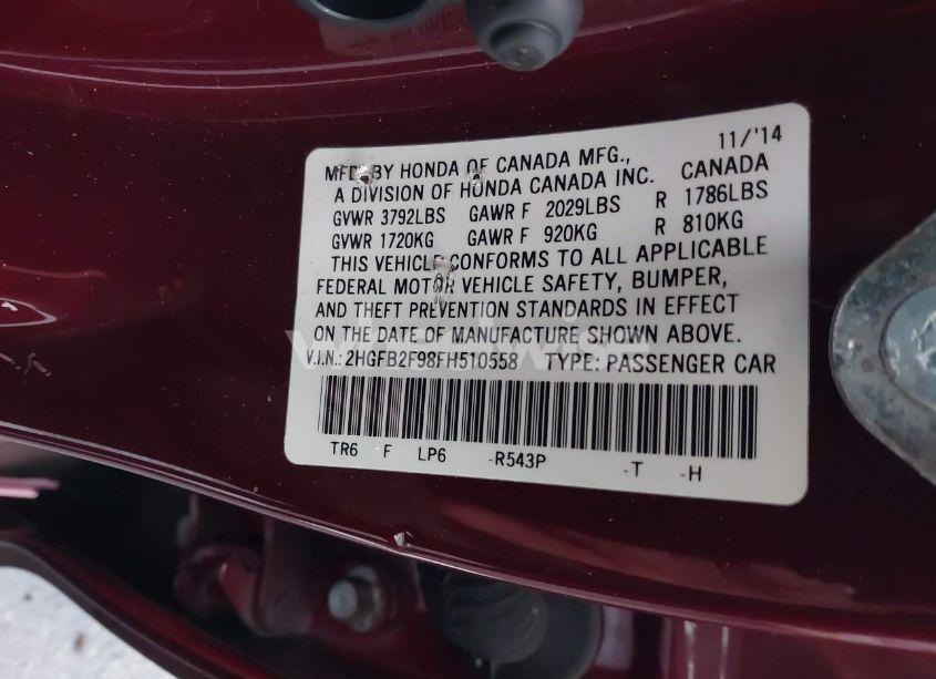Photo 9 of 2015 Honda Civic EX-L (VIN 2HGFB2F98FH510558)