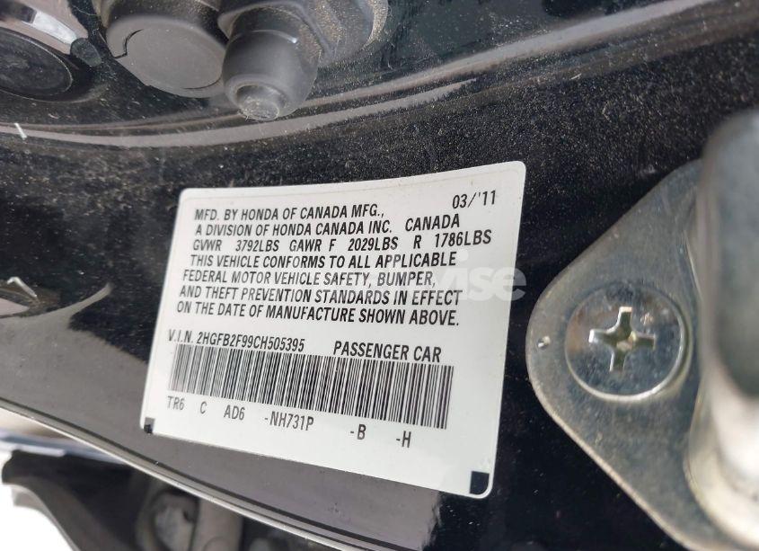 Photo 9 of 2012 Honda Civic EX-L (VIN 2HGFB2F99CH505395)