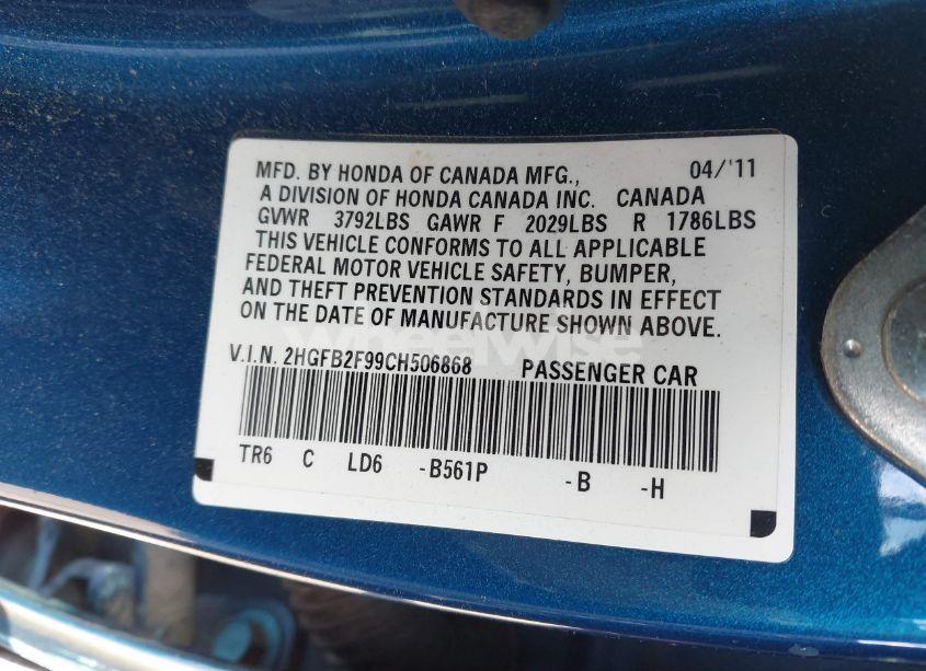 Photo 9 of 2012 Honda Civic EX-L (VIN 2HGFB2F99CH506868)