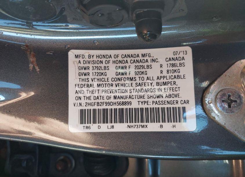 Photo 9 of 2013 Honda Civic EX-L (VIN 2HGFB2F99DH568899)