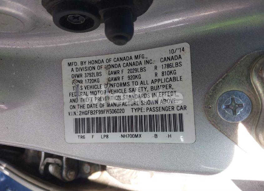 Photo 9 of 2015 Honda Civic EX-L (VIN 2HGFB2F99FH506020)