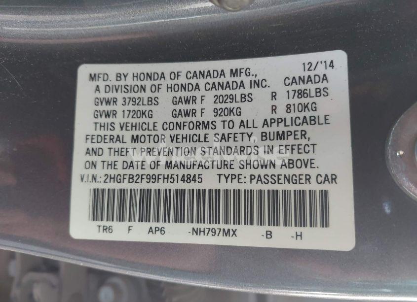 Photo 9 of 2015 Honda Civic EX-L (VIN 2HGFB2F99FH514845)