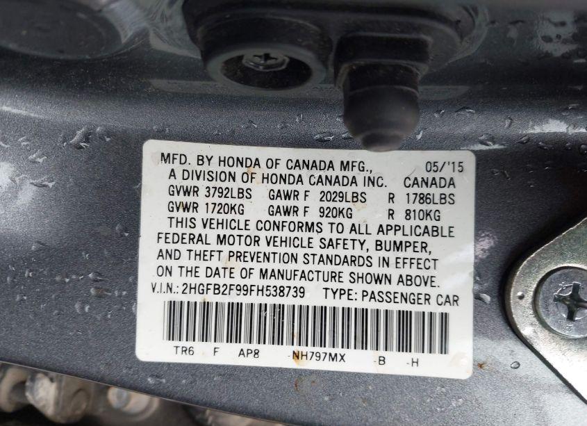 Photo 9 of 2015 Honda Civic EX-L (VIN 2HGFB2F99FH538739)
