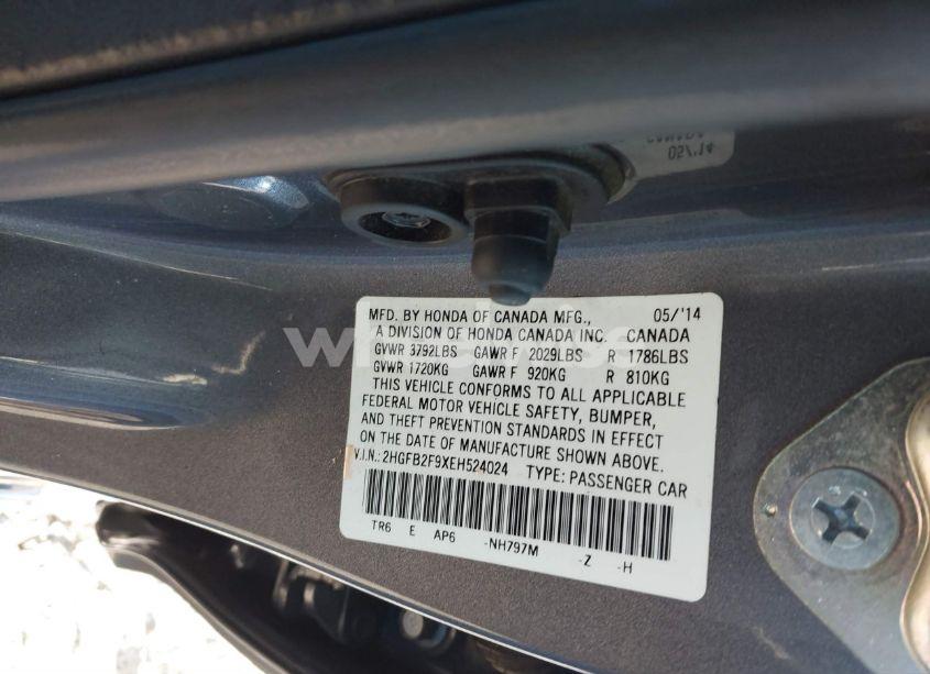 Photo 9 of 2014 Honda Civic EX-L (VIN 2HGFB2F9XEH524024)