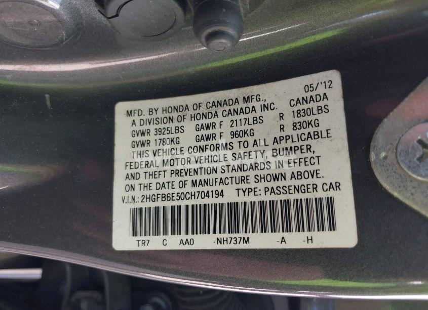 Photo 9 of 2012 Honda Civic SI (VIN 2HGFB6E50CH704194)