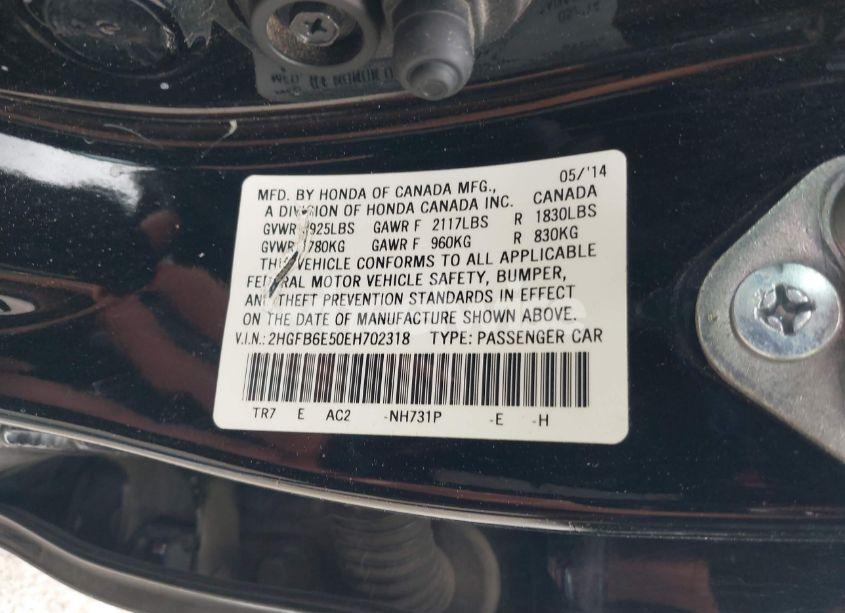 Photo 9 of 2014 Honda Civic SI (VIN 2HGFB6E50EH702318)