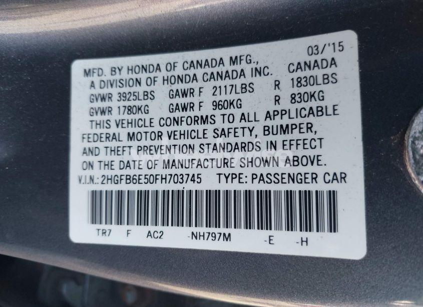 Photo 9 of 2015 Honda Civic SI (VIN 2HGFB6E50FH703745)