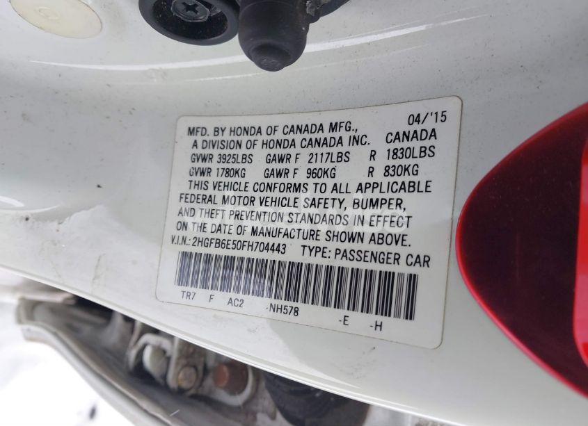Photo 9 of 2015 Honda Civic SI (VIN 2HGFB6E50FH704443)