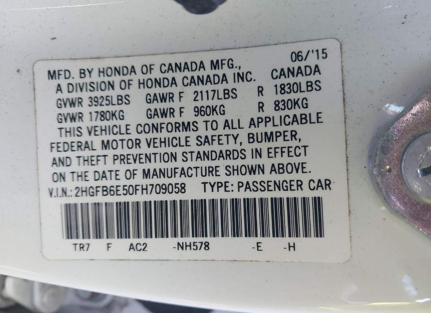 Photo 9 of 2015 Honda Civic SI (VIN 2HGFB6E50FH709058)