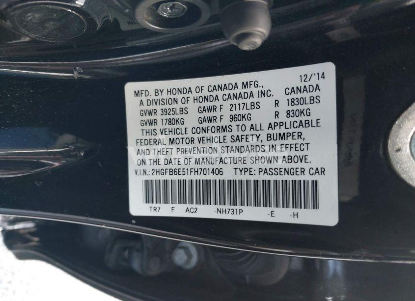 Photo 9 of 2015 Honda Civic SI (VIN 2HGFB6E51FH701406)