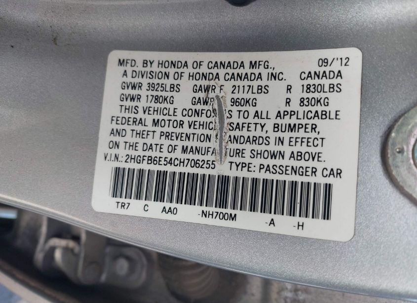 Photo 9 of 2012 Honda Civic SI (VIN 2HGFB6E54CH706255)