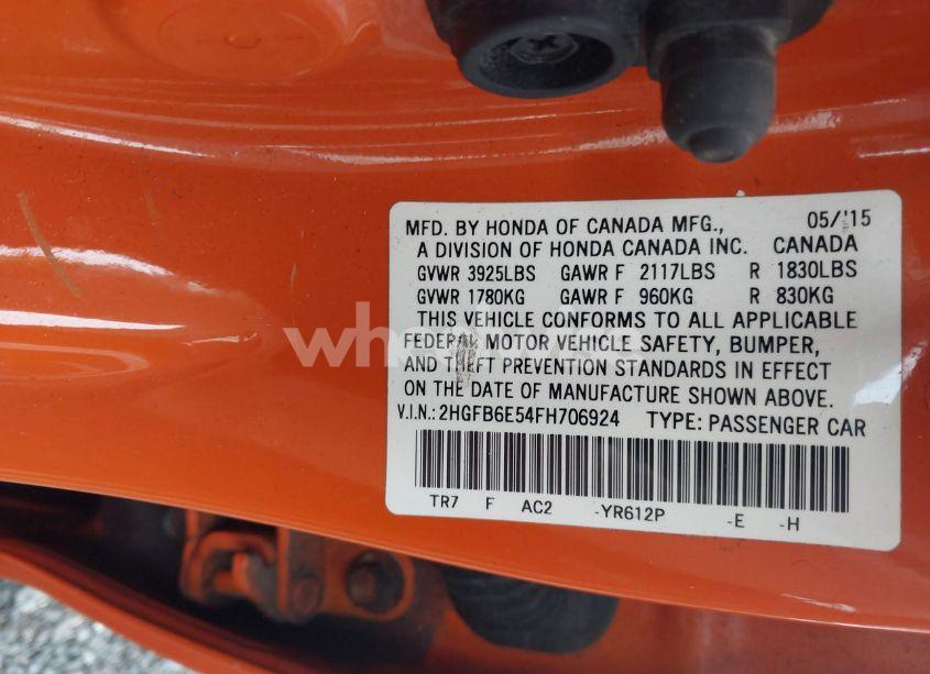 Photo 9 of 2015 Honda Civic SI (VIN 2HGFB6E54FH706924)