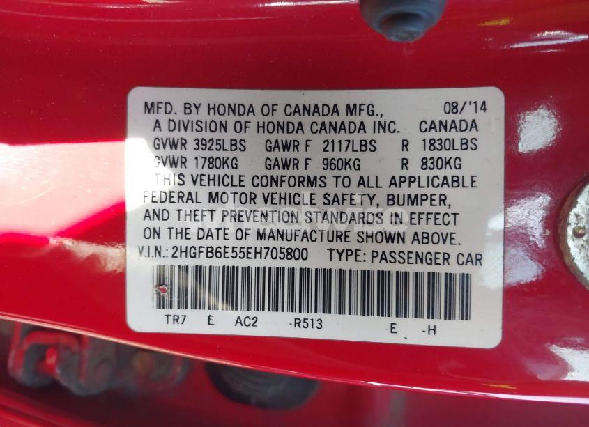 Photo 9 of 2014 Honda Civic SI (VIN 2HGFB6E55EH705800)