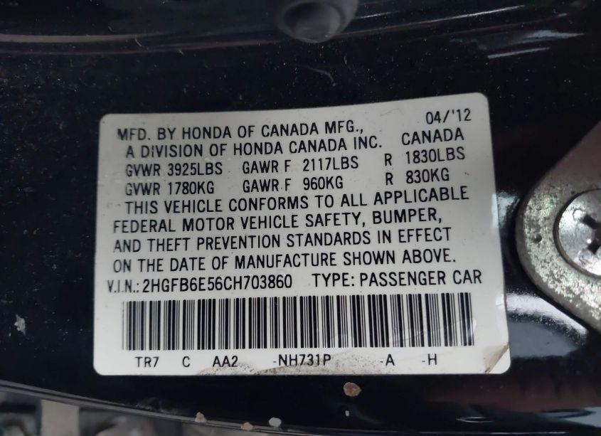 Photo 9 of 2012 Honda Civic SI (VIN 2HGFB6E56CH703860)