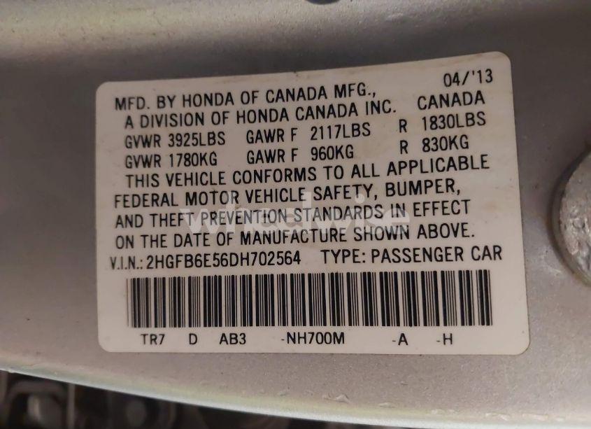 Photo 9 of 2013 Honda Civic SI (VIN 2HGFB6E56DH702564)