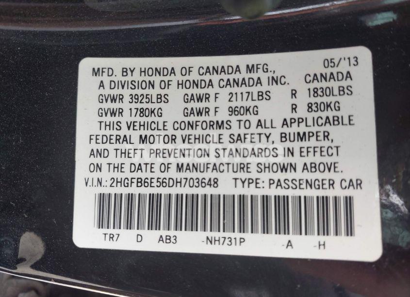 Photo 9 of 2013 Honda Civic SI (VIN 2HGFB6E56DH703648)