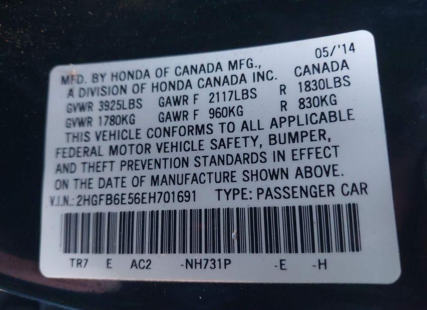 Photo 9 of 2014 Honda Civic SI (VIN 2HGFB6E56EH701691)