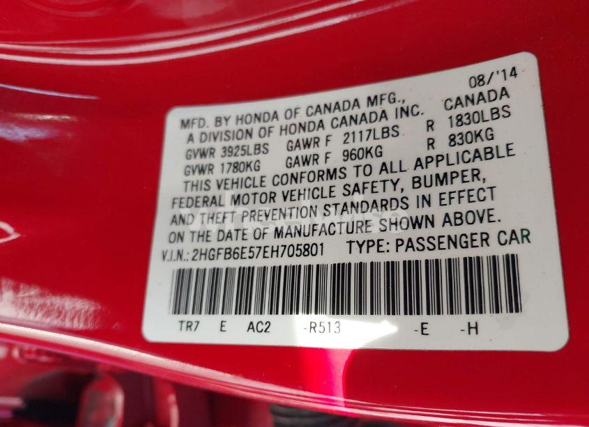 Photo 9 of 2014 Honda Civic SI (VIN 2HGFB6E57EH705801)