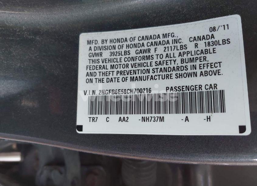 Photo 9 of 2012 Honda Civic SI (VIN 2HGFB6E58CH700216)