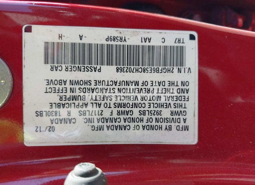 Photo 9 of 2012 Honda Civic SI (VIN 2HGFB6E58CH702368)