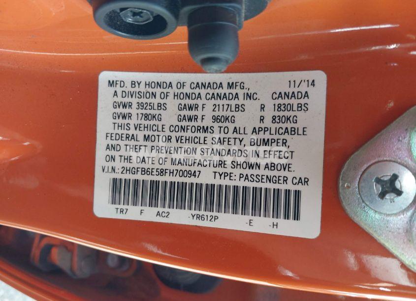 Photo 9 of 2015 Honda Civic SI (VIN 2HGFB6E58FH700947)