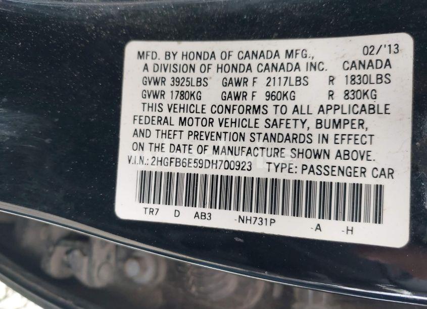 Photo 9 of 2013 Honda Civic SI (VIN 2HGFB6E59DH700923)