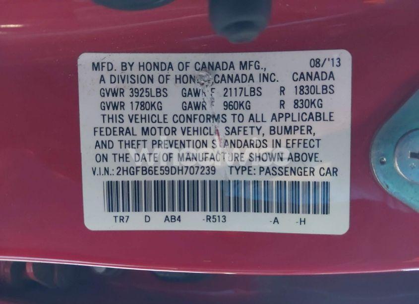 Photo 9 of 2013 Honda Civic SI (VIN 2HGFB6E59DH707239)